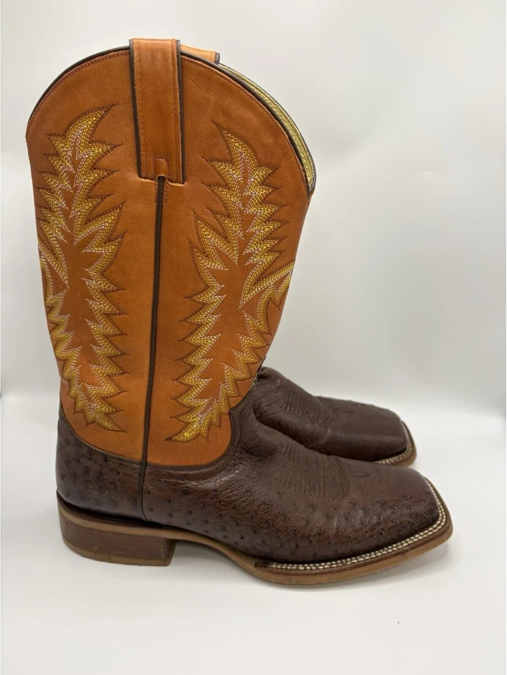 Justin JE802 Genuine Ostrich Mens Sz 11 D Leather Boots Square Toe Brown